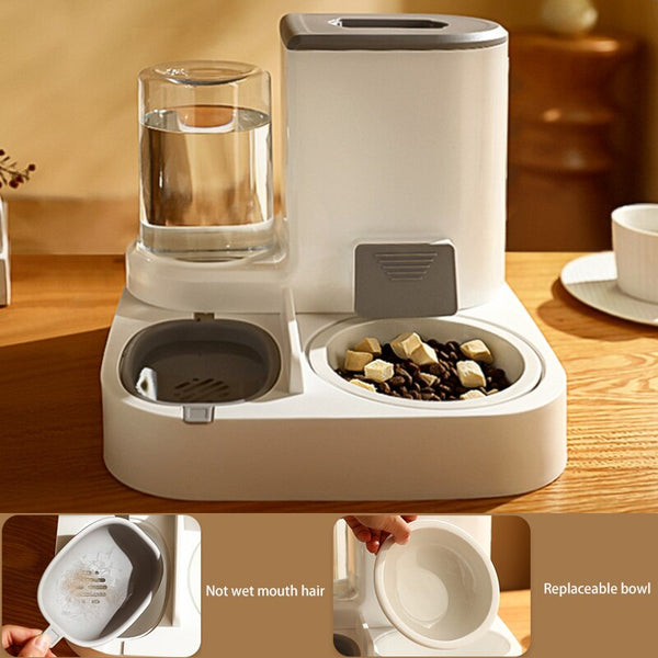 Automatic Cat Feeder & Water Dispenser Large Capacity Food Container Stainless Steel Drinking Water Bowl