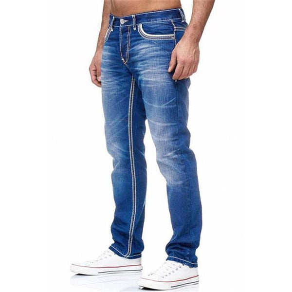 Men Jeans Solid Pockets Stretch Denim Straight Pants Spring Summer Business Casual Trousers Daily Streetwear