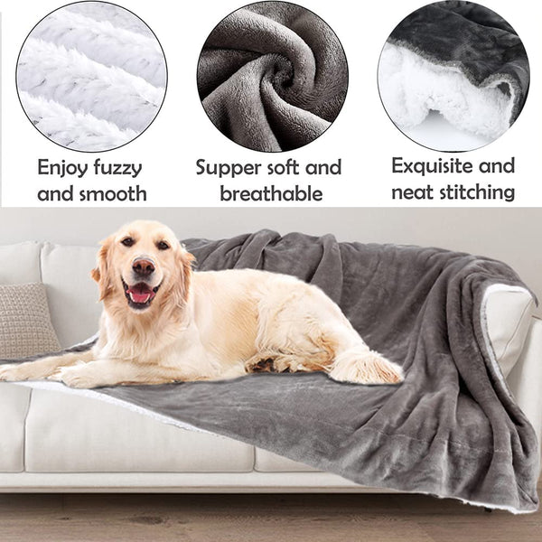 Waterproof Dog or Cat Bed Pet Blanket Reversible Sherpa Fleece Warm Liquid Pee Blanket for Couch or bed