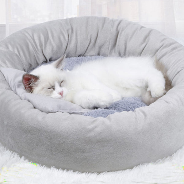 Round Cat Bed Warm pillowed Pet Nest