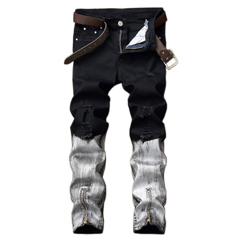 Skinny Jeans Patchwork Black And White Ripped Jeans Casual Denim Pants