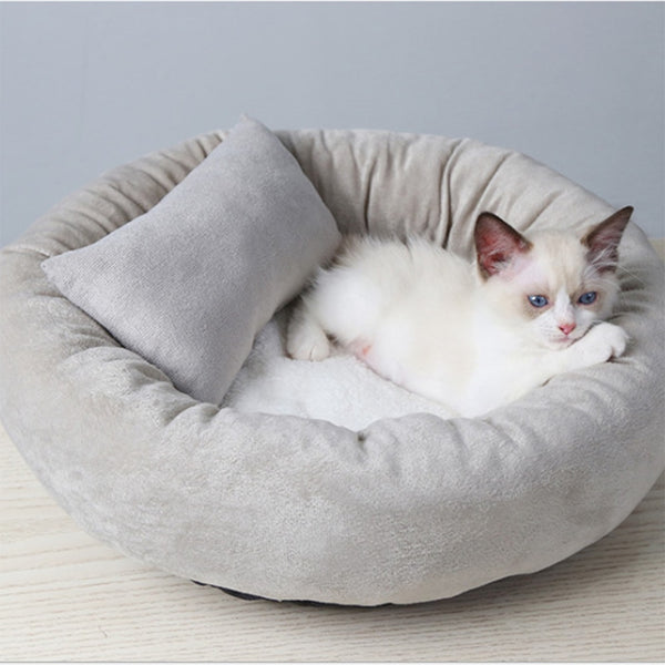 Round Cat Bed Warm pillowed Pet Nest