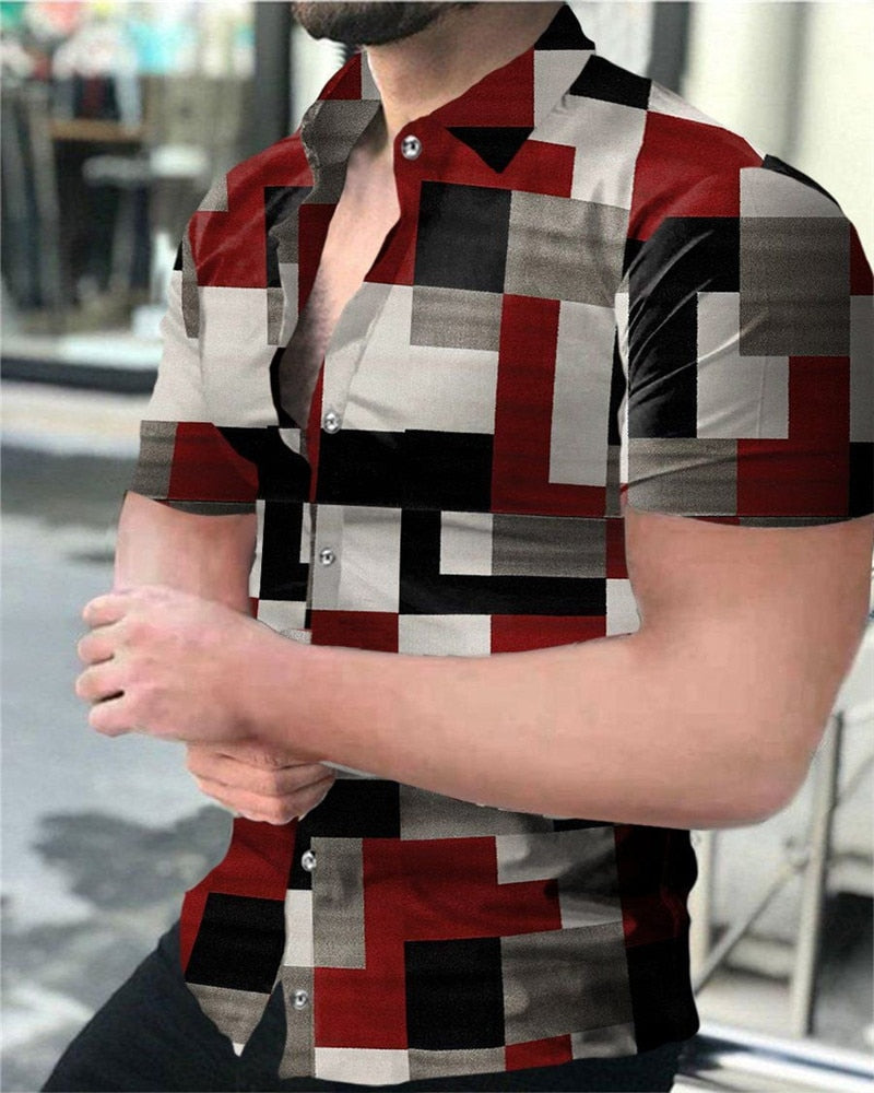 Men's Fashion Shirts Turn-down Collar Buttoned Shirt Men's Casual Digital Printing Long Sleeve Tops Streetwear