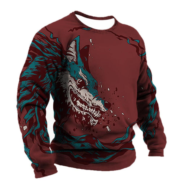 Men's Cotton Long Sleeve T-shirt Winter 3D Animal Print T Shirts Street Fashion Wolf Pattern Tops Tees Oversized Men's Clothing