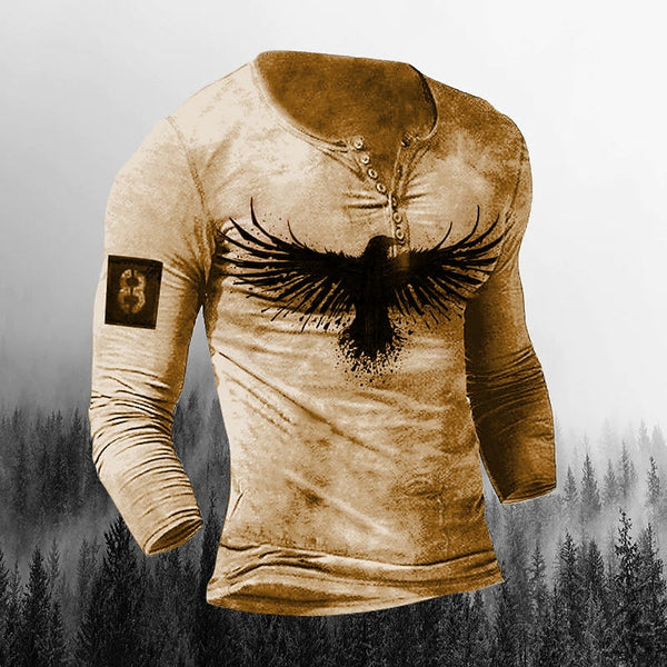 Men's T-Shirts 3D Horror Tops Vintage Cotton Button Long Sleeve Streetwear