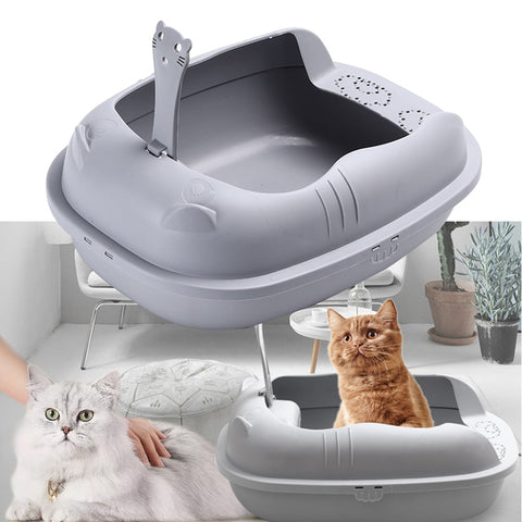 Cat Litter Box Semi-Closed Sandbox Anti Splash Plastic Cat Litter Box includes pan with Spoon