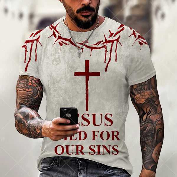 Jesus Christ 3D Print Men's T-shirts Retro Classic Short-sleeved Loose Tops