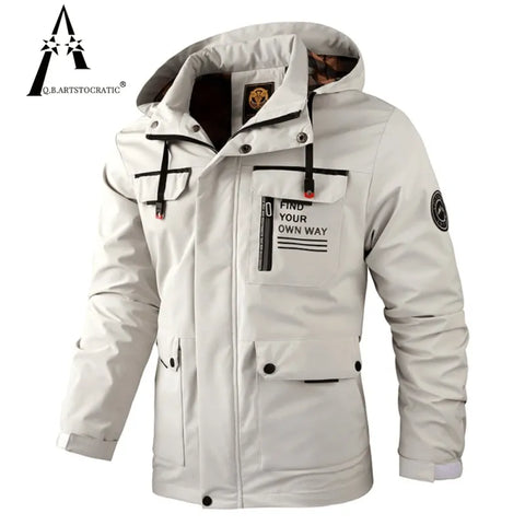 Men's Casual Windbreaker Hooded Jacket Waterproof Outdoor Warm Winter Thick Fleece Coat