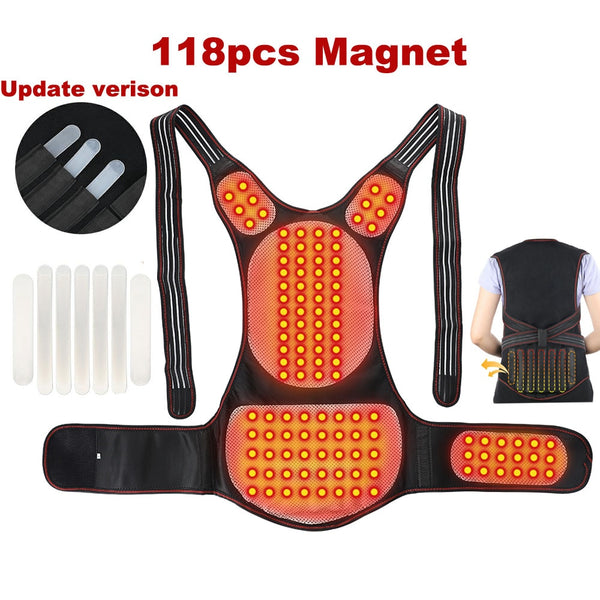 68 piece Magnet Tourmaline Self-heating Therapy Waist Back Shoulder Posture Corrector Spine Back Support Belt free Neck Brace