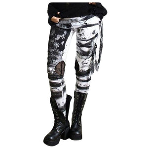 Streetwear Vintage Gothic Pants For Women High Waist Tie dye Rocker Distressed Pants