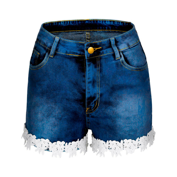 Denim Shorts for Women High Waisted Slim Was Thin Elasticity Lace With Zipper