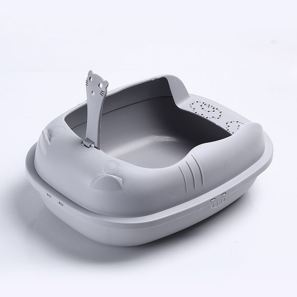 Cat Litter Box Semi-Closed Sandbox Anti Splash Plastic Cat Litter Box includes pan with Spoon