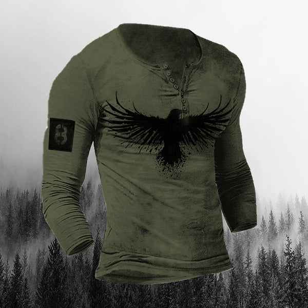 Men's T-Shirts 3D Horror Tops Vintage Cotton Button Long Sleeve Streetwear