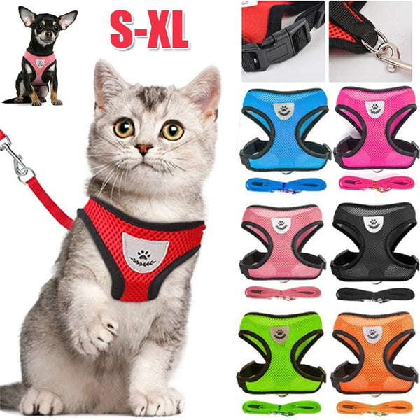 Cat or Dog Harness with Lead Leash Adjustable Vest Polyester Mesh Breathable Harnesses Reflective Dog or Cat accessorie