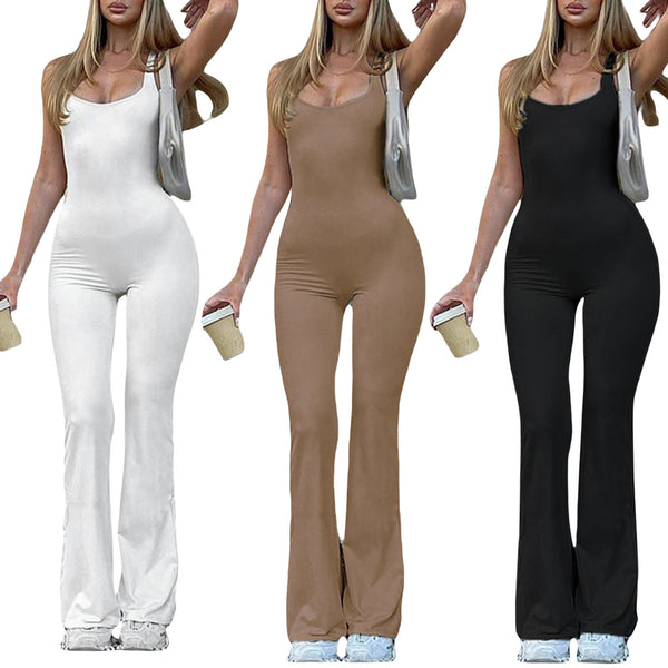 Women's Sexy Bodycon Long Sleeve Square Neck OnePiece Romper Ribbed Knit Yoga Jumpsuit Workout Unitard Playsuit Backless Jumpsuits