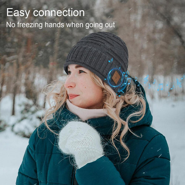 Bluetooth-Compatible Earphone USB Rechargeable Music Headset Warm Knitting Beanie Hat Cap Wireless Sport Headphone