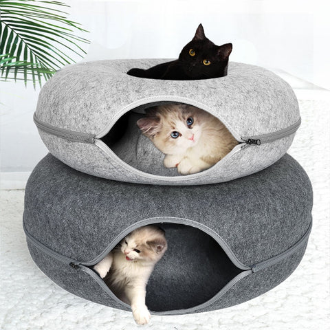 2 IN 1 Cat Tunnel Bed Attractive Indoor Kitten Cave Soft Sleeping House For Cats