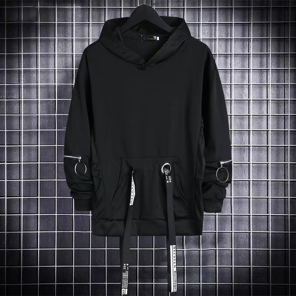 Autumn Men's Hoodie Sweatshirt Casual Black Hoodies Tops Techwear Hip Hop Harajuku Patchwork Streetwear