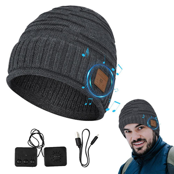 Bluetooth-Compatible Earphone USB Rechargeable Music Headset Warm Knitting Beanie Hat Cap Wireless Sport Headphone