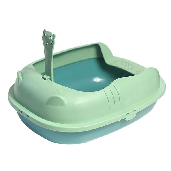 Cat Litter Box Semi-Closed Sandbox Anti Splash Plastic Cat Litter Box includes pan with Spoon