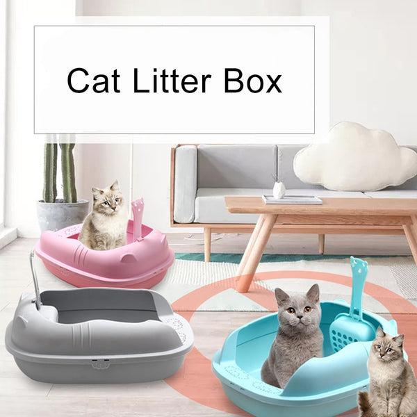 Cat Litter Box Semi-Closed Sandbox Anti Splash Plastic Cat Litter Box includes pan with Spoon