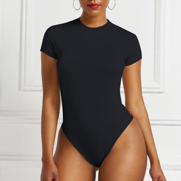 One Piece Bodysuit Short Sleeve O Neck Open Basic White Black Red Swimsuit