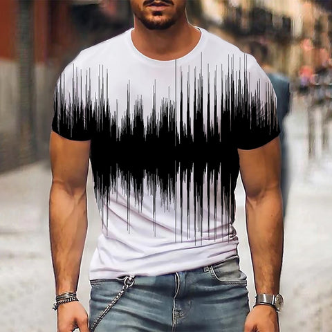 Short Sleeve T-Shirt 3D Graphic O Neck Black White Casual Streetwear