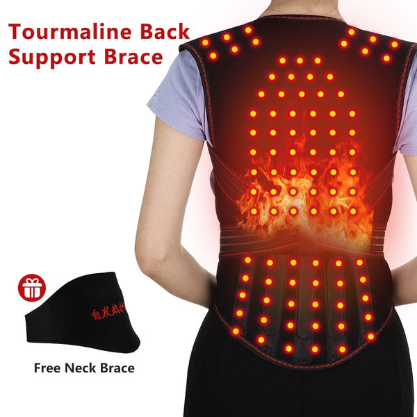 68 piece Magnet Tourmaline Self-heating Therapy Waist Back Shoulder Posture Corrector Spine Back Support Belt free Neck Brace