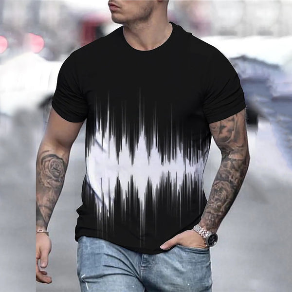 Short Sleeve T-Shirt 3D Graphic O Neck Black White Casual Streetwear