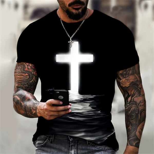 Jesus Christ 3D Print Men's T-shirts Retro Classic Short-sleeved Loose Tops