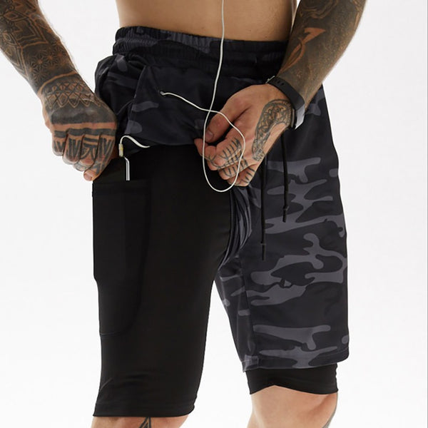 Men's Camo Running Shorts 2 In 1 Double-deck Quick Dry GYM shorts