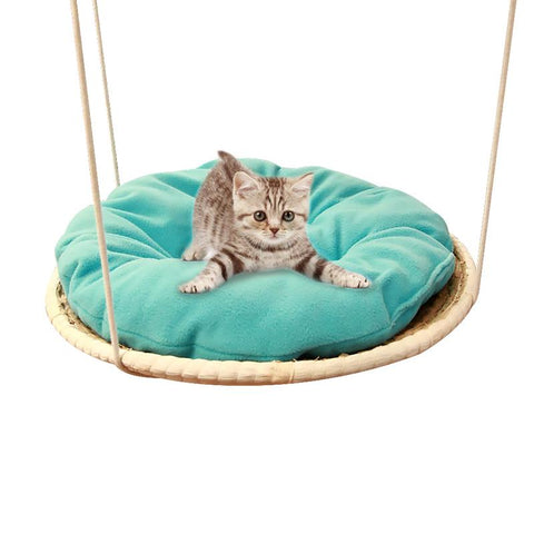 Handwoven Hanging Cat Bed Swing With Sleeping Pad Indoor Home Decor For Cat Climbing