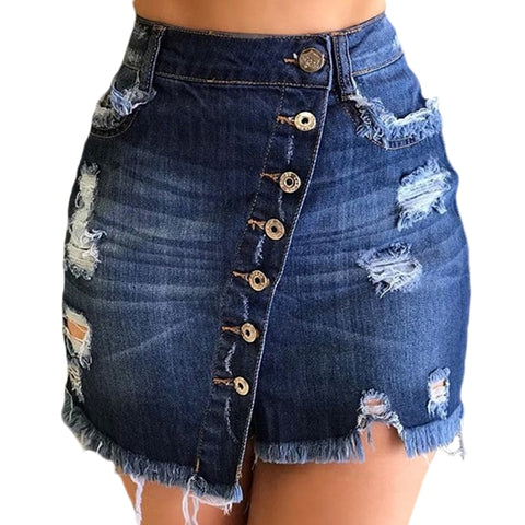 Women's Ripped Denim Button Denim Short Skirt Fashion Sexy Pack Hip Mini Jeans Skirt S-3XL