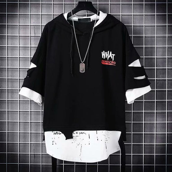 Autumn Men's Hoodie Sweatshirt Casual Black Hoodies Tops Techwear Hip Hop Harajuku Patchwork Streetwear