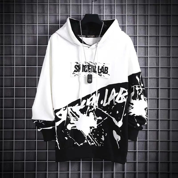 Autumn Men's Hoodie Sweatshirt Casual Black Hoodies Tops Techwear Hip Hop Harajuku Patchwork Streetwear