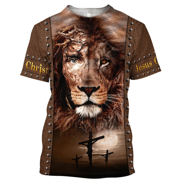 Christ Jesus And Lion 3D Print Men's T-shirts 0-Neck Short Sleeve Streetwear