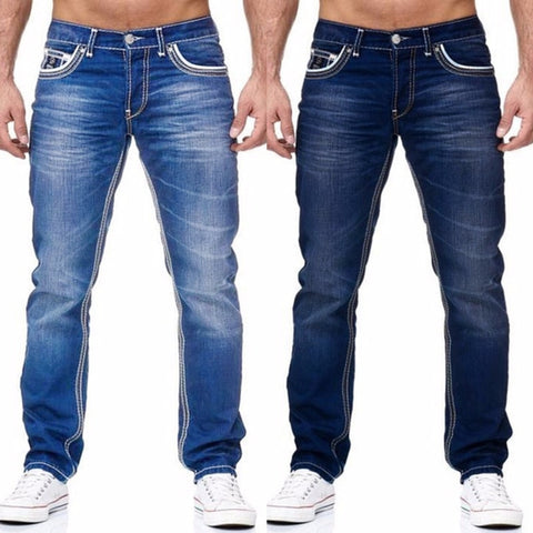 Men Jeans Solid Pockets Stretch Denim Straight Pants Spring Summer Business Casual Trousers Daily Streetwear