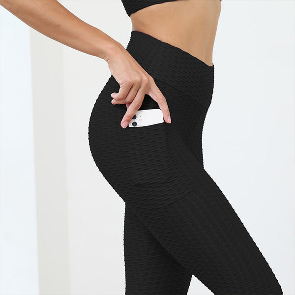 CHRLEISURE New Anti Cellulite Fitness Leggings with Pockets High Waist Seamless Tight Leggings Sexy Workout Pants for Women