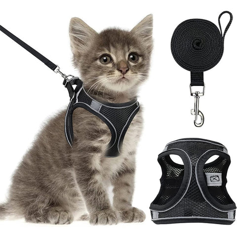 Reflective Cat Harness Set Adjustable Nylon Mesh Breathable Cat Collar