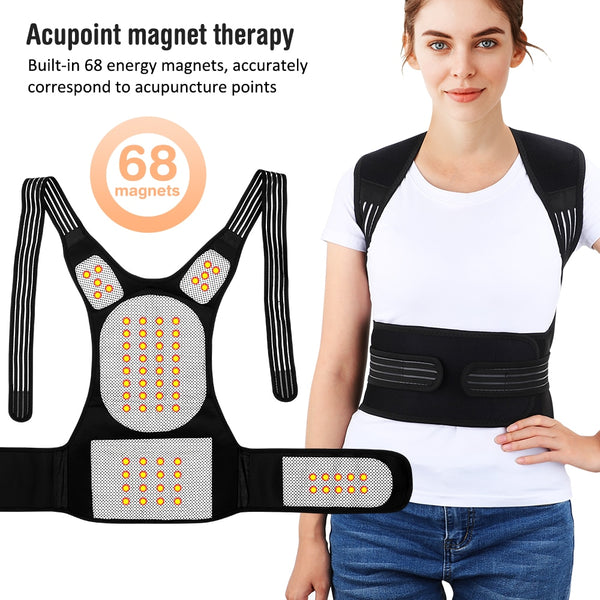 68 piece Magnet Tourmaline Self-heating Therapy Waist Back Shoulder Posture Corrector Spine Back Support Belt free Neck Brace