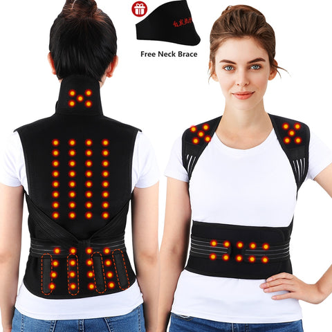 68 piece Magnet Tourmaline Self-heating Therapy Waist Back Shoulder Posture Corrector Spine Back Support Belt free Neck Brace