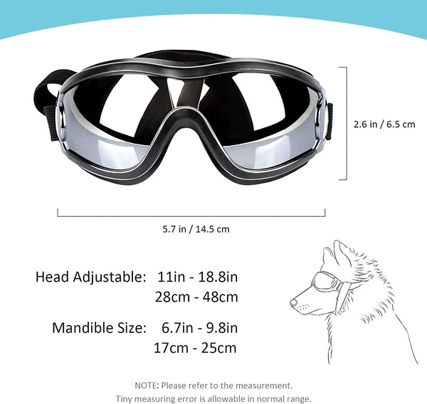 Dog Sunglasses Dog Goggles Adjustable Strap for Travel Skiing and Anti-Fog Dog Snow Goggles Pet Goggles for Medium to Large Dog