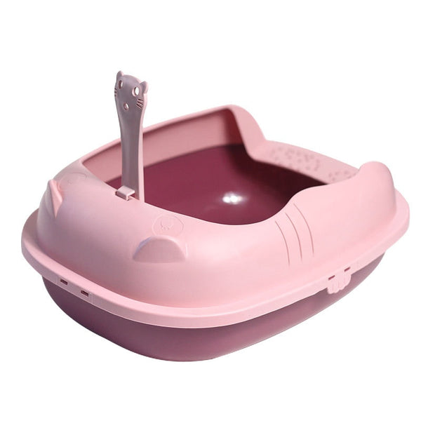 Cat Litter Box Semi-Closed Sandbox Anti Splash Plastic Cat Litter Box includes pan with Spoon