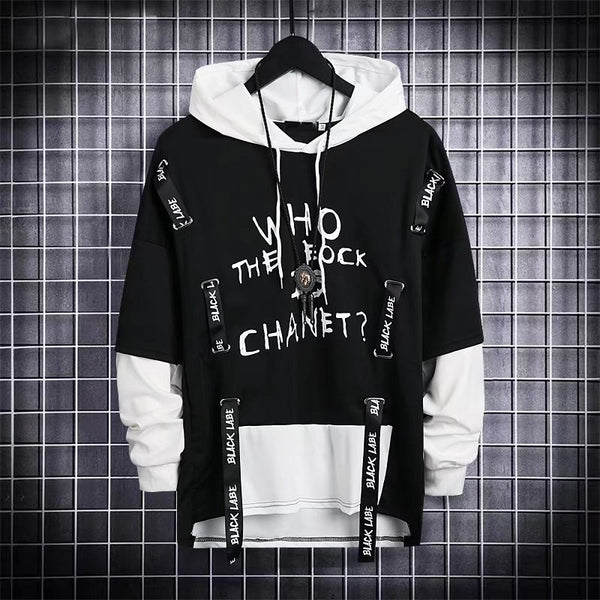 Autumn Men's Hoodie Sweatshirt Casual Black Hoodies Tops Techwear Hip Hop Harajuku Patchwork Streetwear