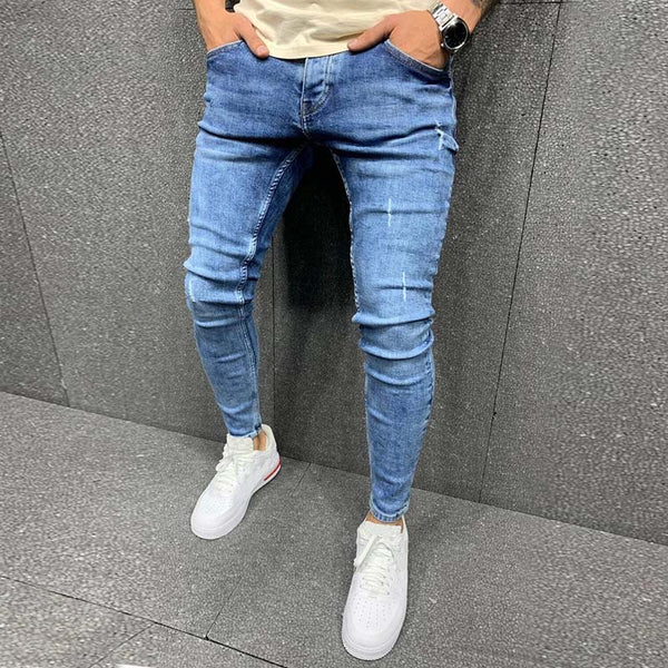 White Embroidery Jeans Men Cotton Stretchy Ripped Skinny Jeans High Quality Hip Hop Black Hole Slim Fit Oversize Denim Pants