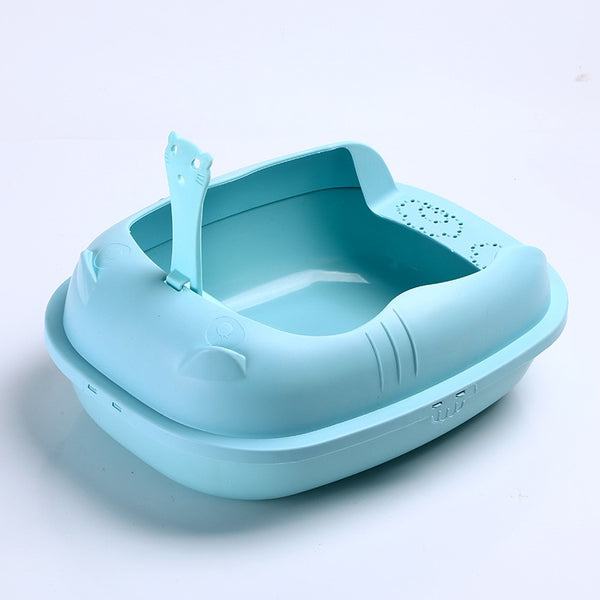 Cat Litter Box Semi-Closed Sandbox Anti Splash Plastic Cat Litter Box includes pan with Spoon