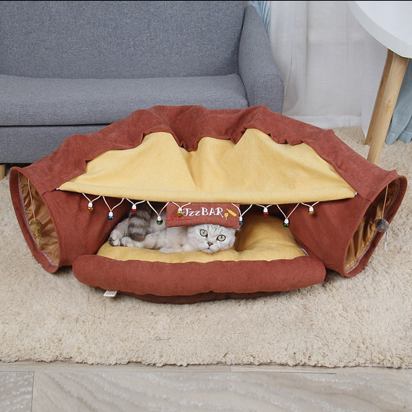 Foldable Cat House Interactive Cat Tunnel Toy Kitten Cave With Balls