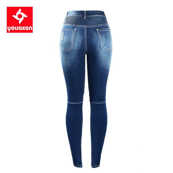 Women's Fashion Motorcycle Biker Zip Mid High Waist Stretch Denim Skinny Pants Jeans For Women