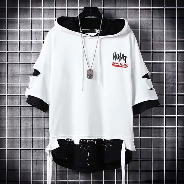 Autumn Men's Hoodie Sweatshirt Casual Black Hoodies Tops Techwear Hip Hop Harajuku Patchwork Streetwear