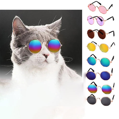 1pc/Set Cat Glasses Round Reflection Eye Glasses For Animals Multicolor Sunglasses